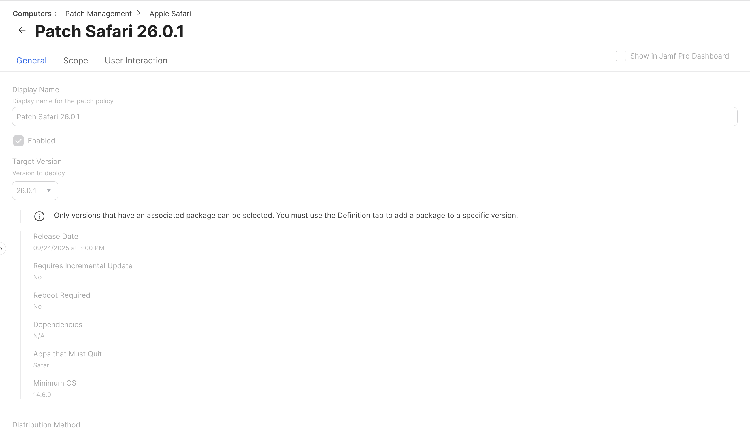 Safari Patch Management – Patch Policy General