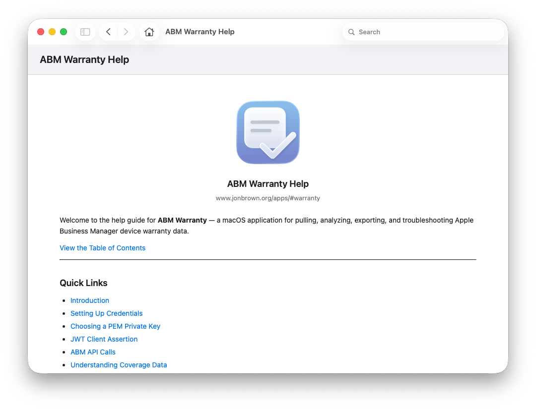 ABM Warranty Screenshot