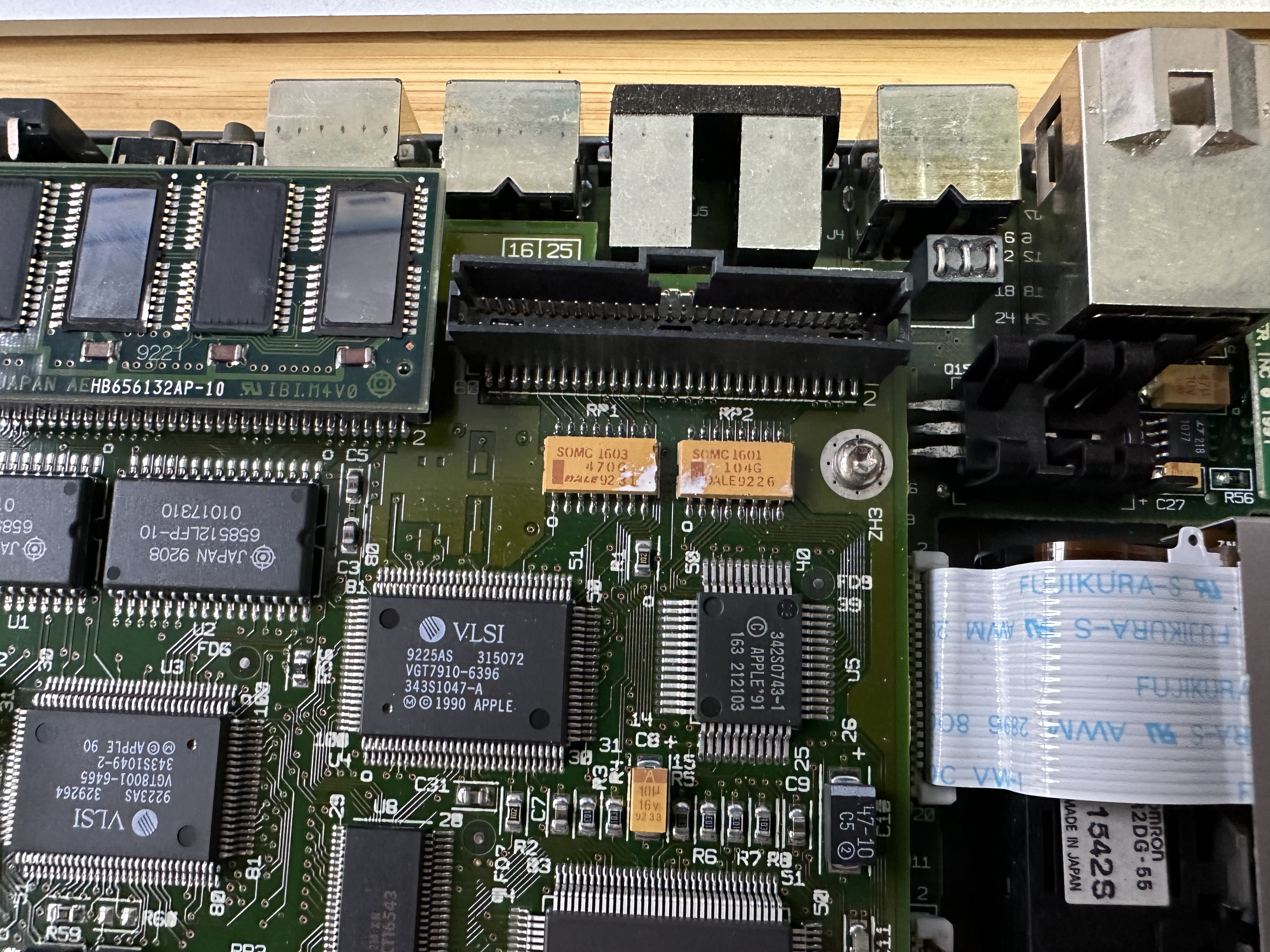 PowerBook 145 motherboard and connector detail