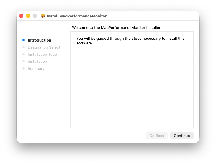 Mac Performance Monitor package installer welcome screen