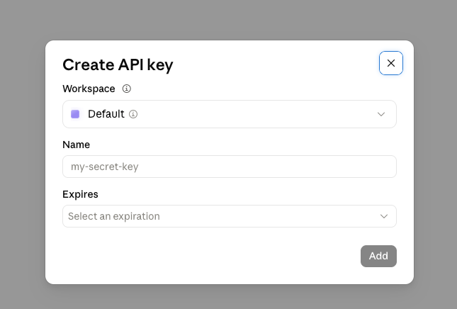 Anthropic Console form for creating an API key