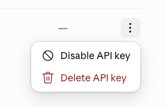 Anthropic Console options to disable or delete an API key