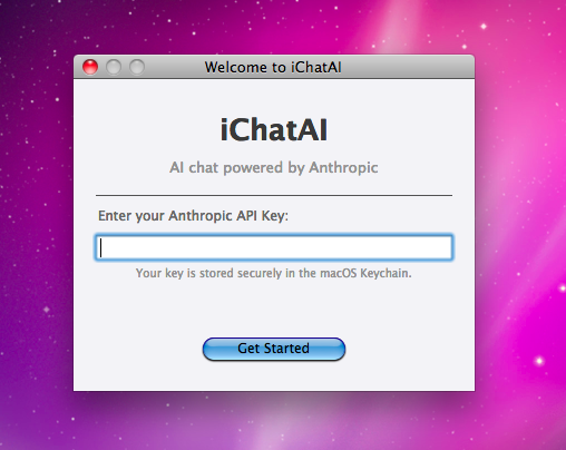 iChatAI setup window requesting an Anthropic API key