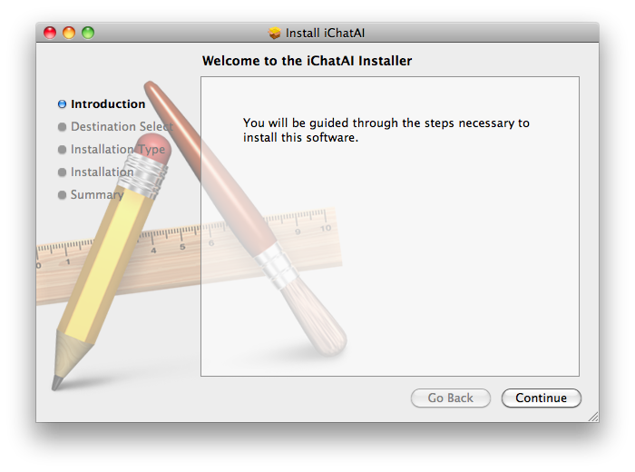 iChatAI installer welcome screen on Snow Leopard