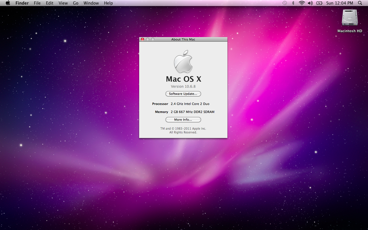 Mac OS X Snow Leopard desktop on an Intel Core 2 Duo Mac