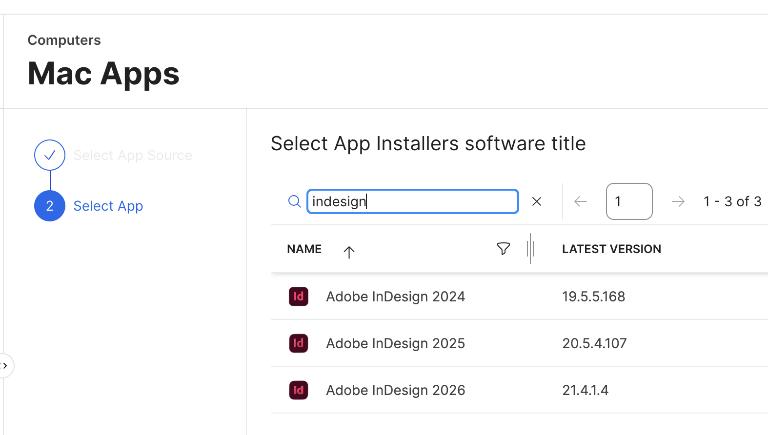 Jamf App Catalog Adobe search results