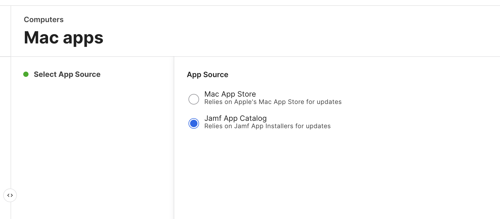 Jamf Pro Mac Apps app source selection