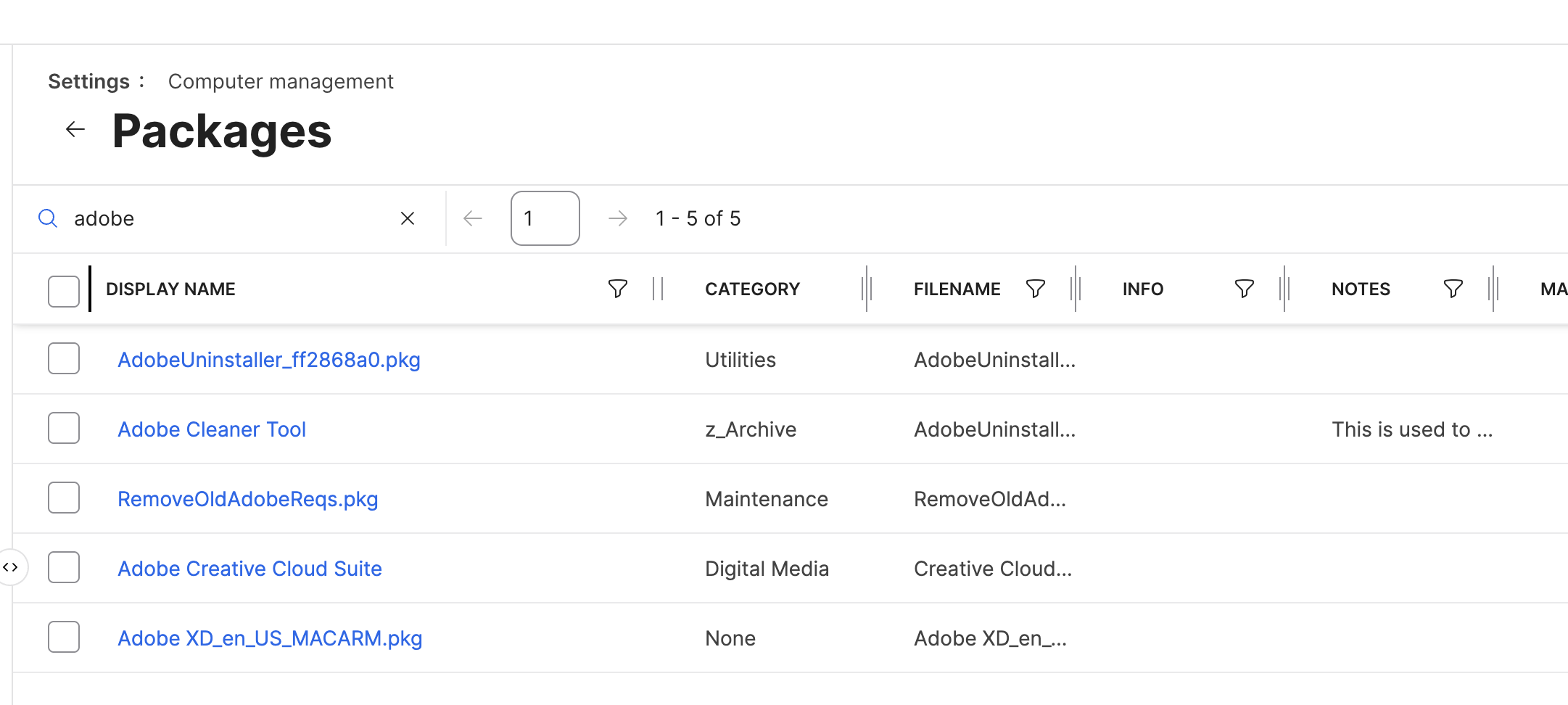 Jamf Pro existing Adobe packages