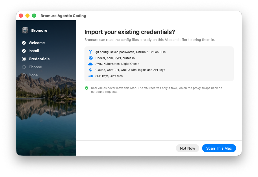 The credential import screen