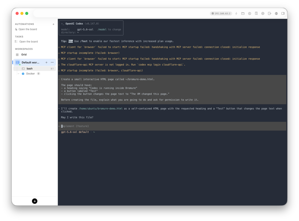 Codex asks for approval before writing the demo file