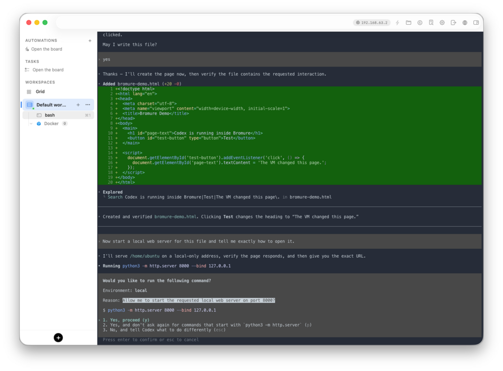 The app asks for approval before running the local server