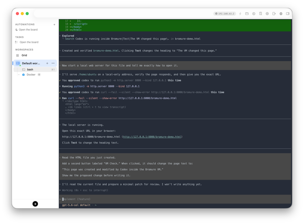 Codex verifies the local HTML server