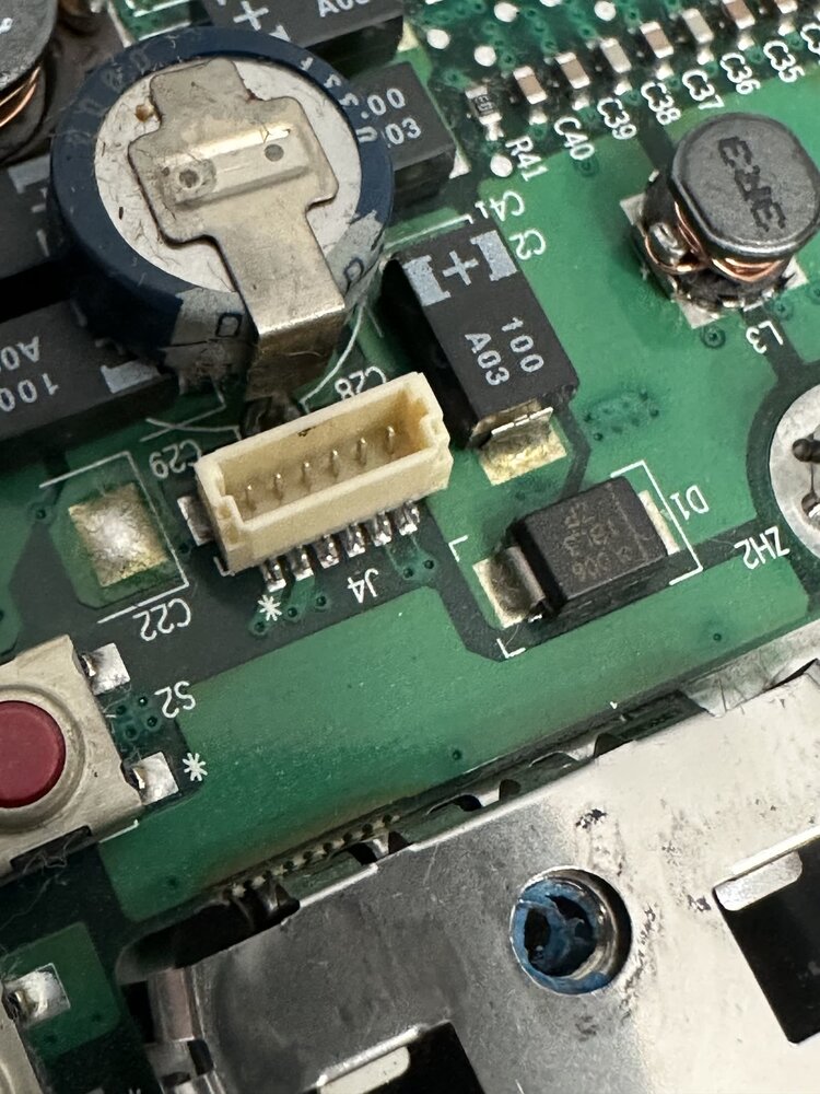Clamshell iBook connector solder area close-up