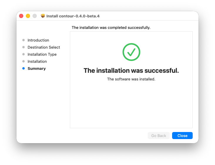 Contour installer success screen