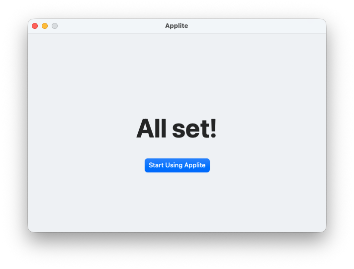Applite setup complete screen