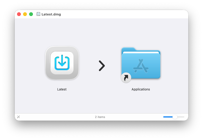 Latest DMG installer showing the app dragged to Applications