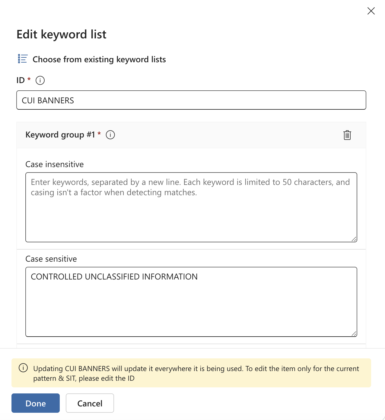 Microsoft Purview primary element configuration for a custom sensitive information type