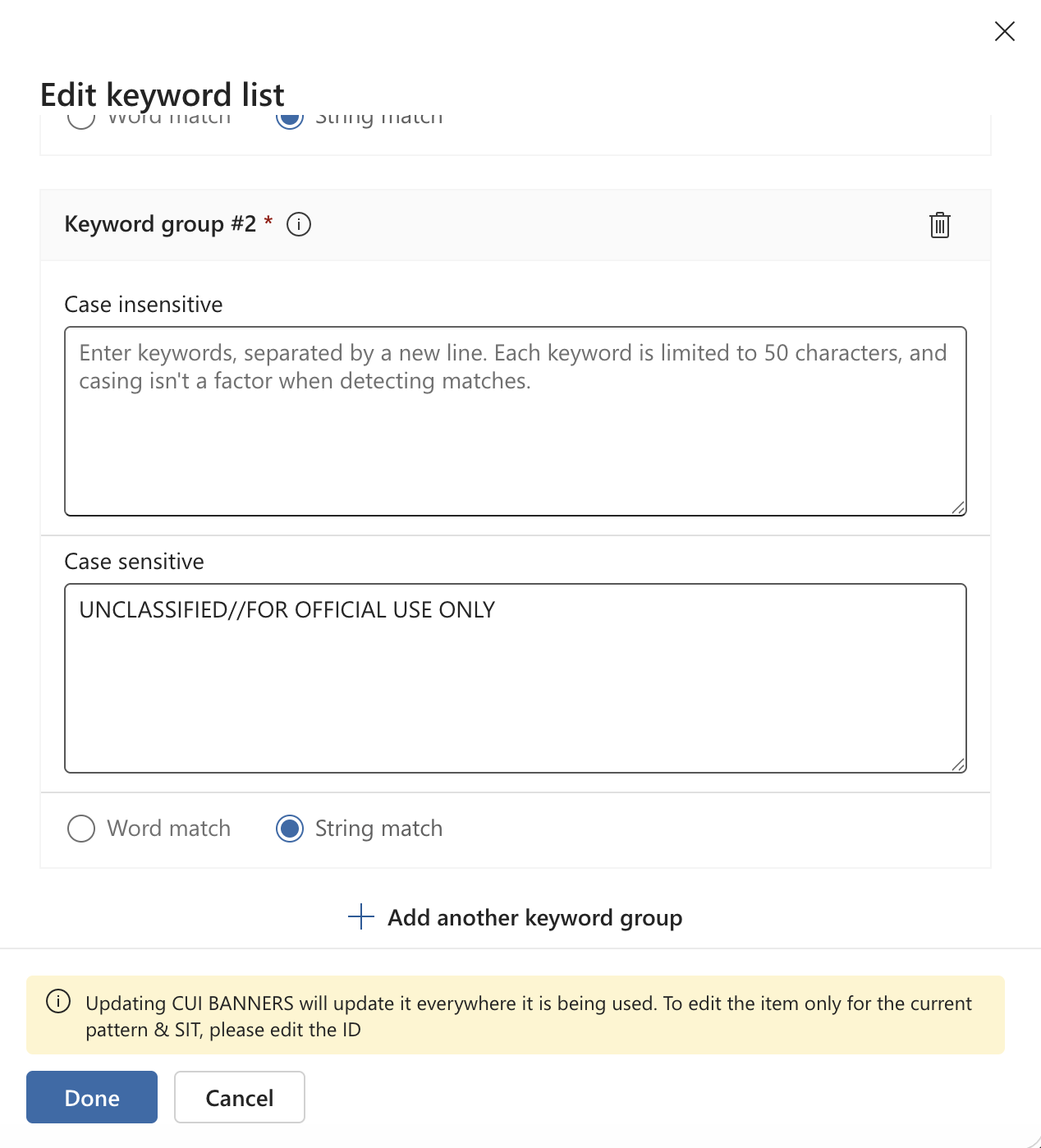 Microsoft Purview supporting elements configuration for a custom sensitive information type