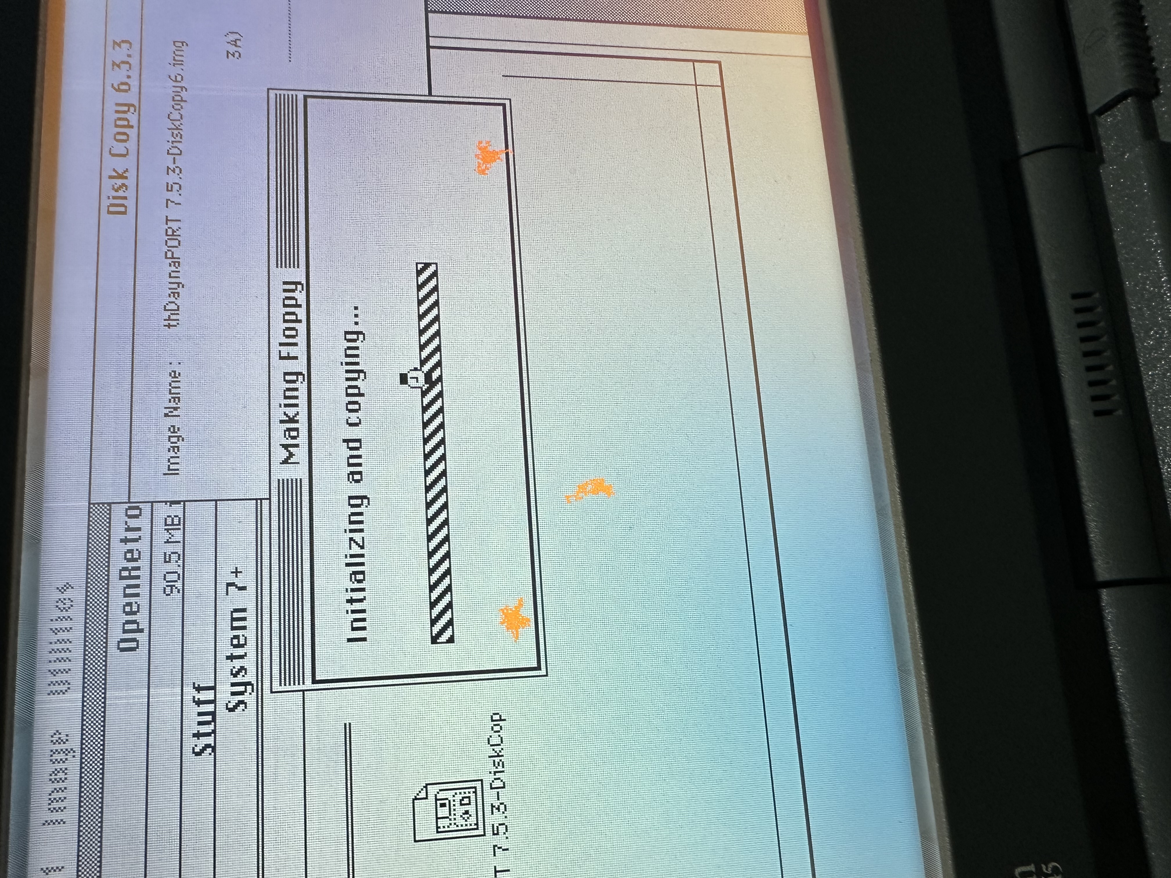 Disk Copy initializing and copying the DaynaPORT installer image to floppy