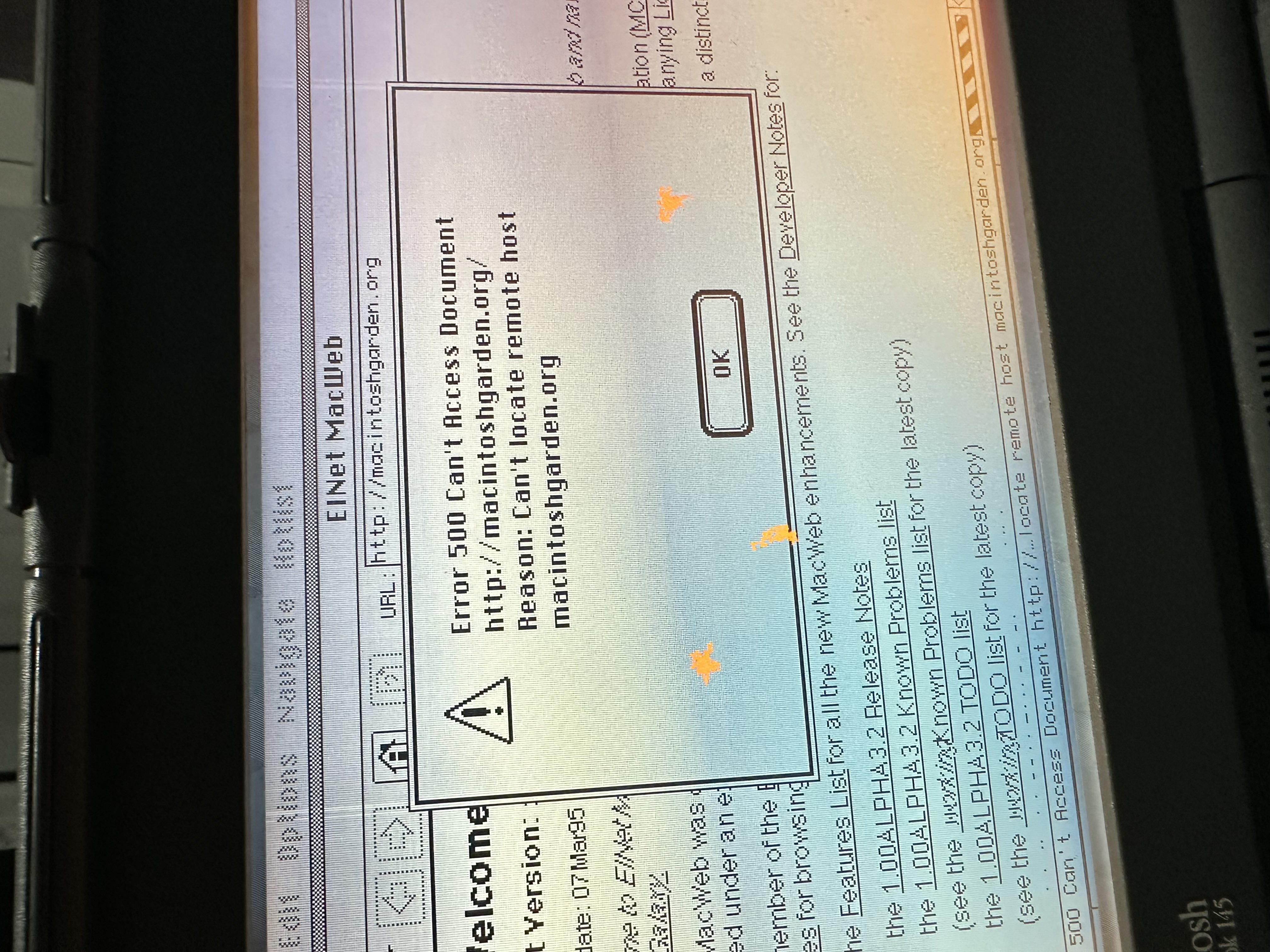 MacWeb showing a remote host error during the first network test