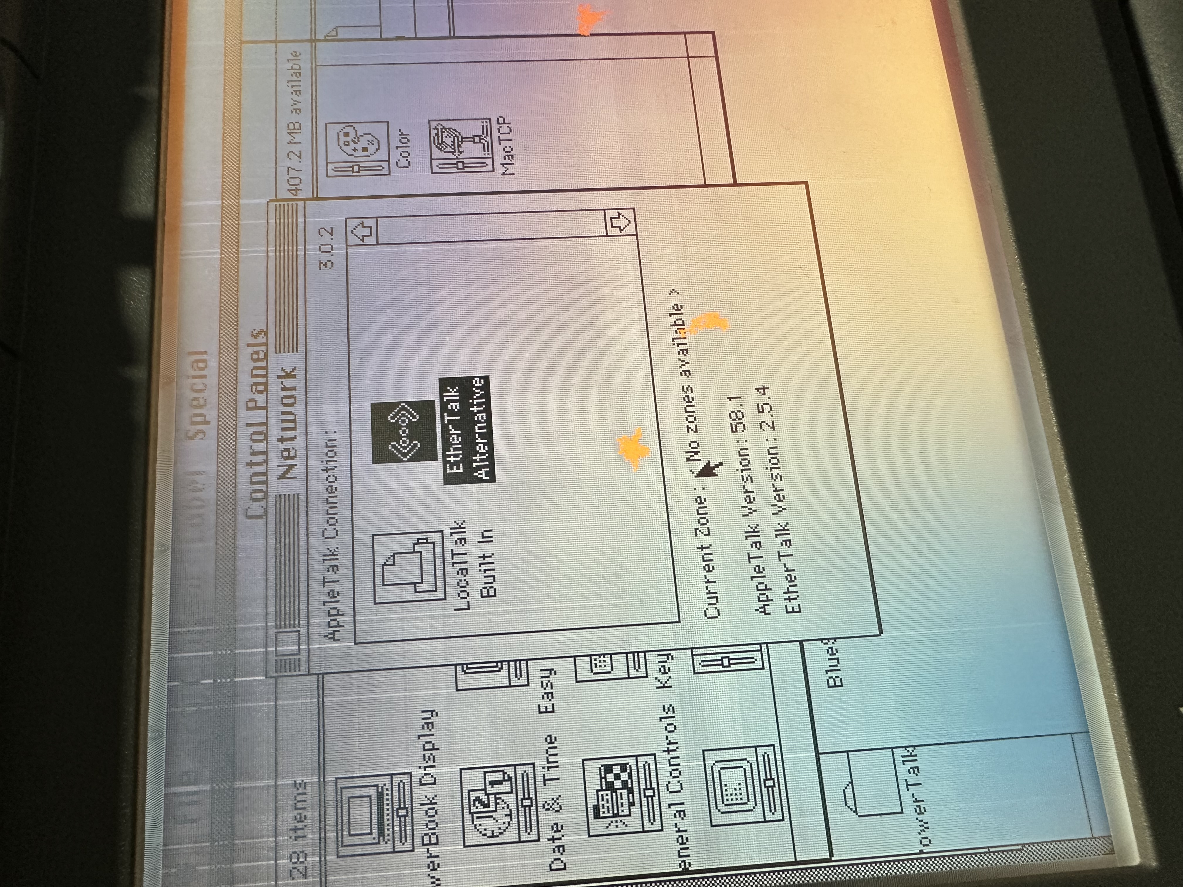 Network control panel with EtherTalk Alternative selected for the DaynaPORT interface