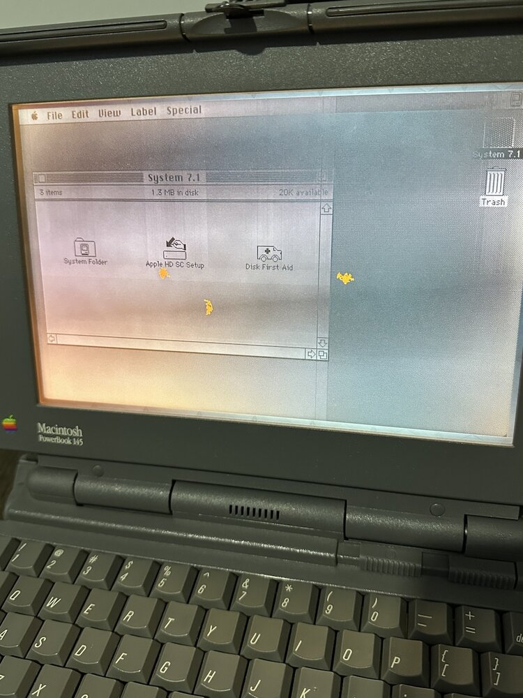 PowerBook 145 display showing visible LCD aging and artifacts