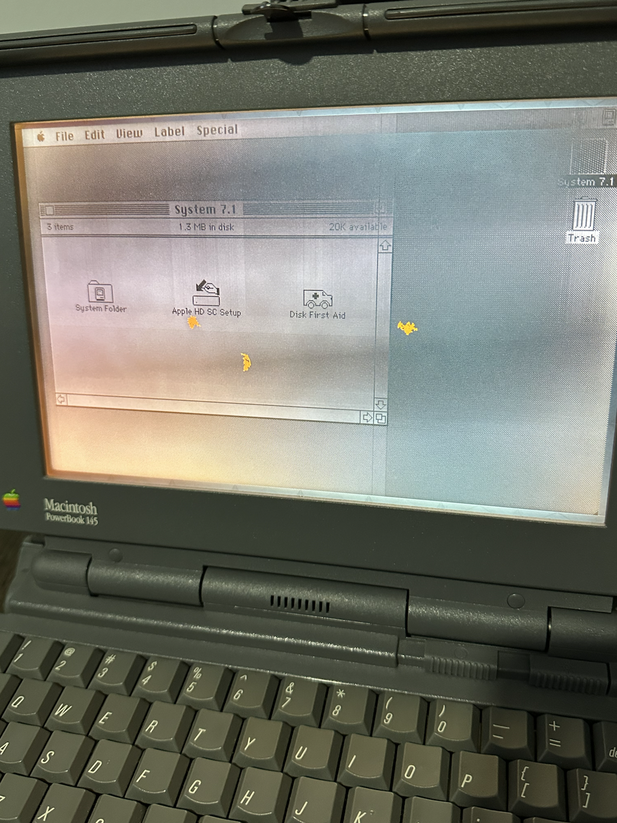 PowerBook 145 display showing visible LCD aging and artifacts