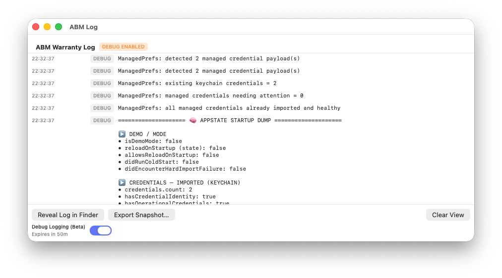 ABM Warranty Screenshot