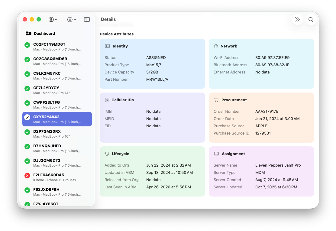 ABM Warranty enhanced device detail screenshot