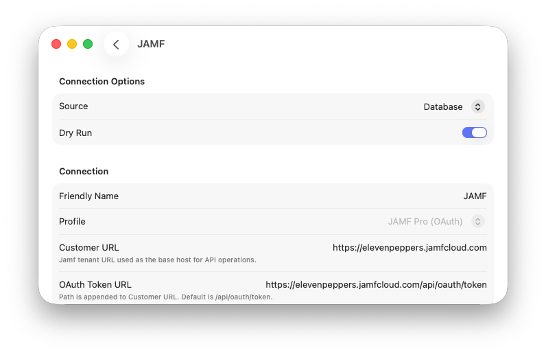 ABM Warranty JAMF API connection screenshot