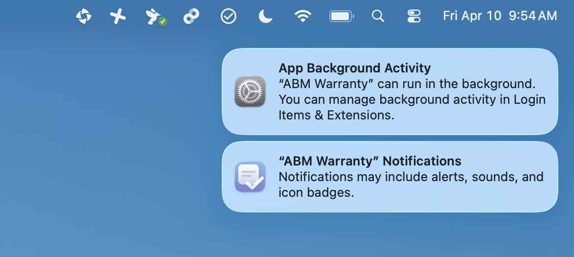ABM Warranty Screenshot