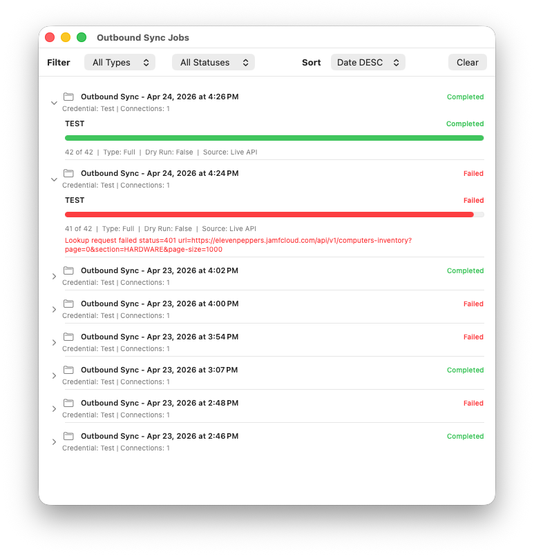 ABM Warranty outbound jobs view screenshot