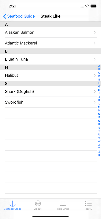 Seafood Guide Screen 5